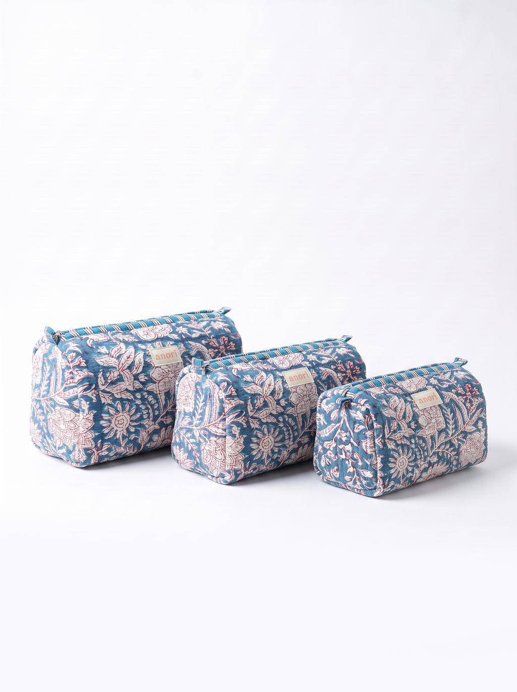 INDIGO FLORAL POUCH (SET OF 3)