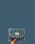 TEAL STRIPE VELCRO POUCH