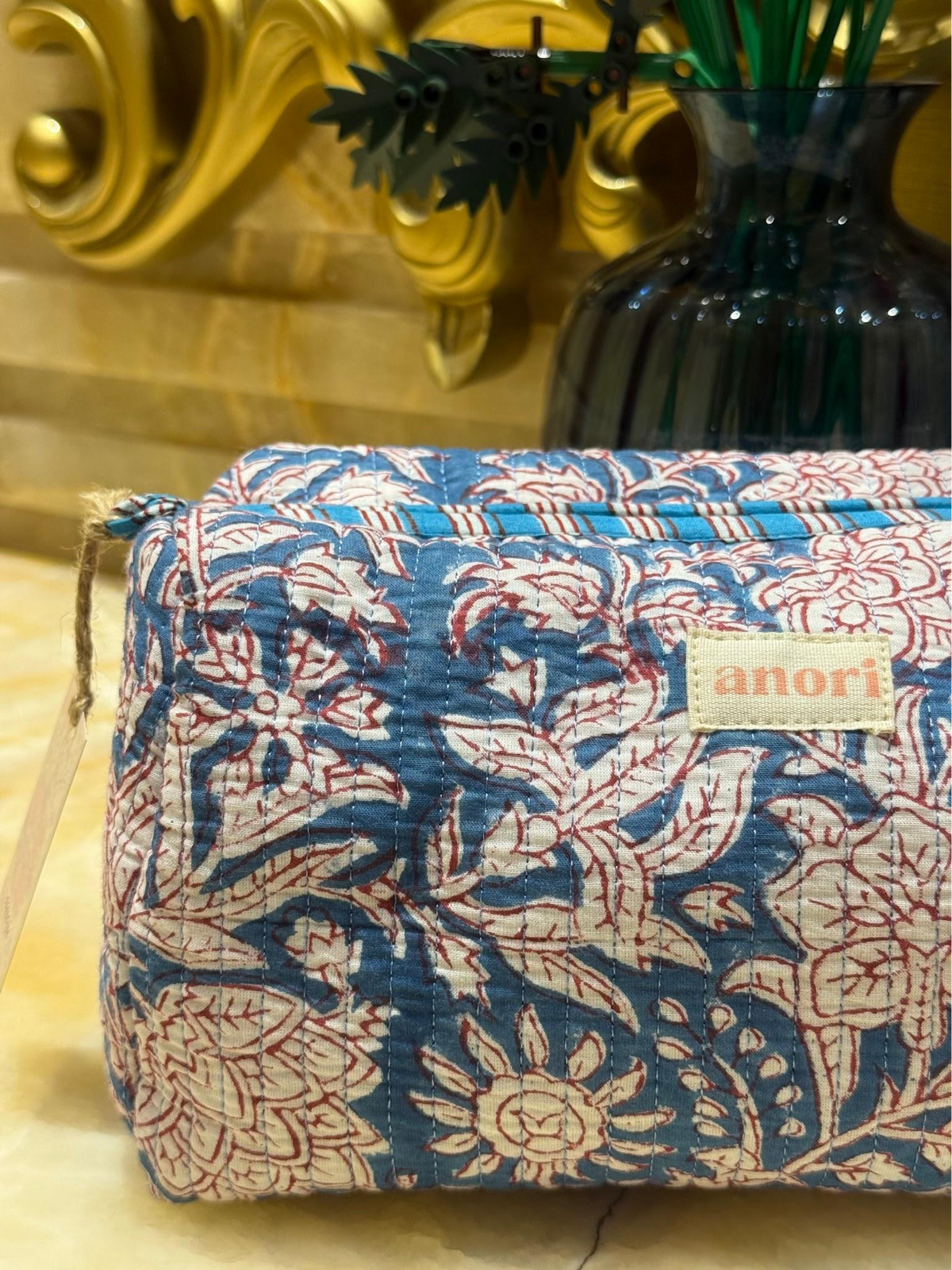 INDIGO FLORAL POUCH (SET OF 3)