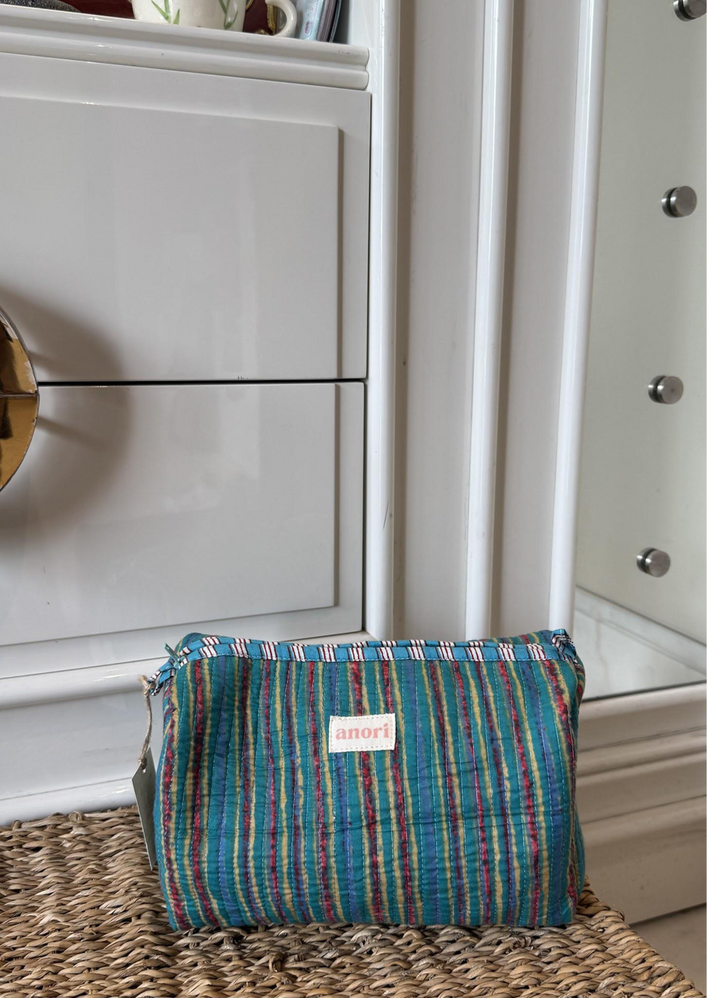 TEAL STRIPE POUCH (SET OF 3)