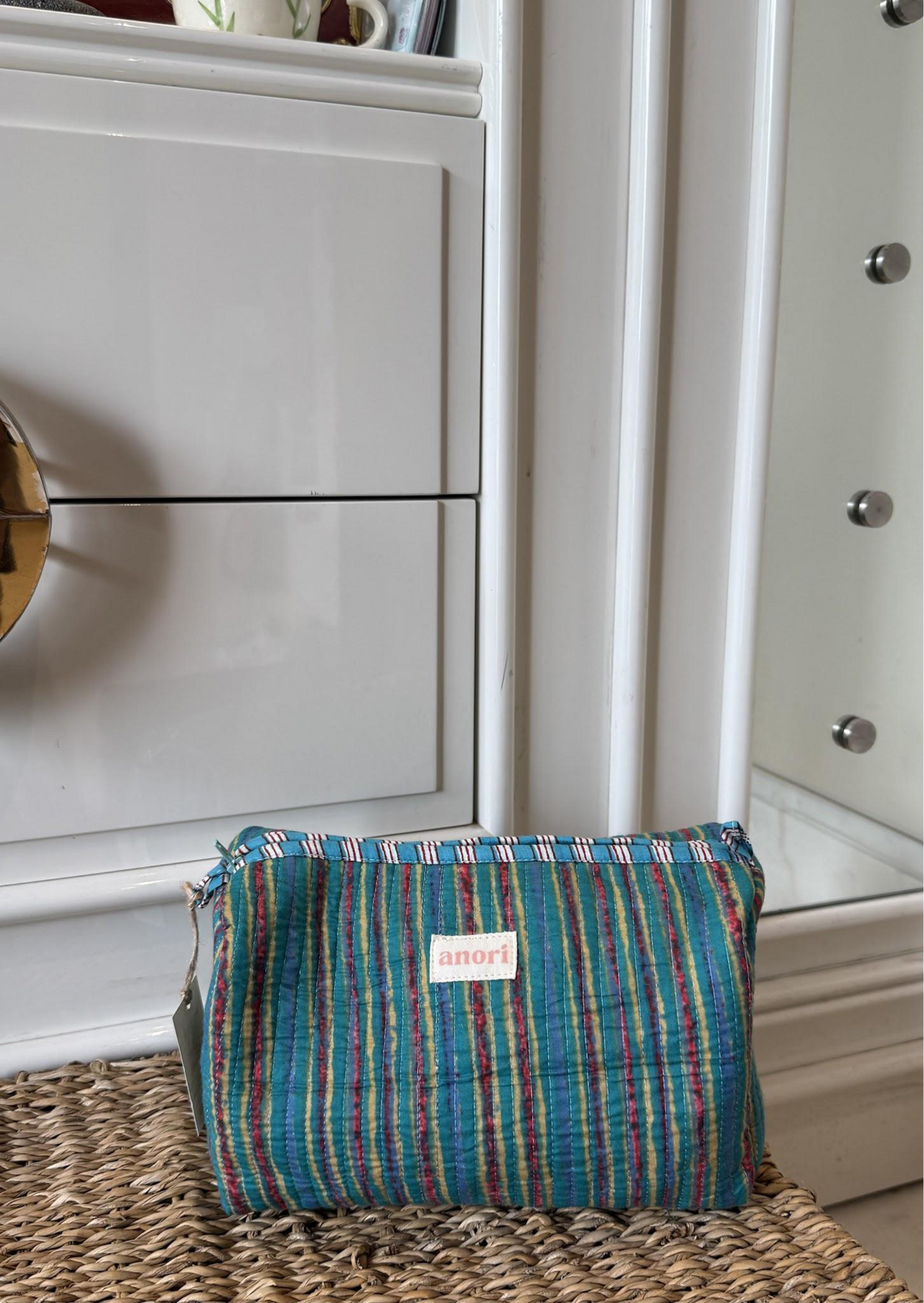 TEAL STRIPE POUCH (SET OF 3)