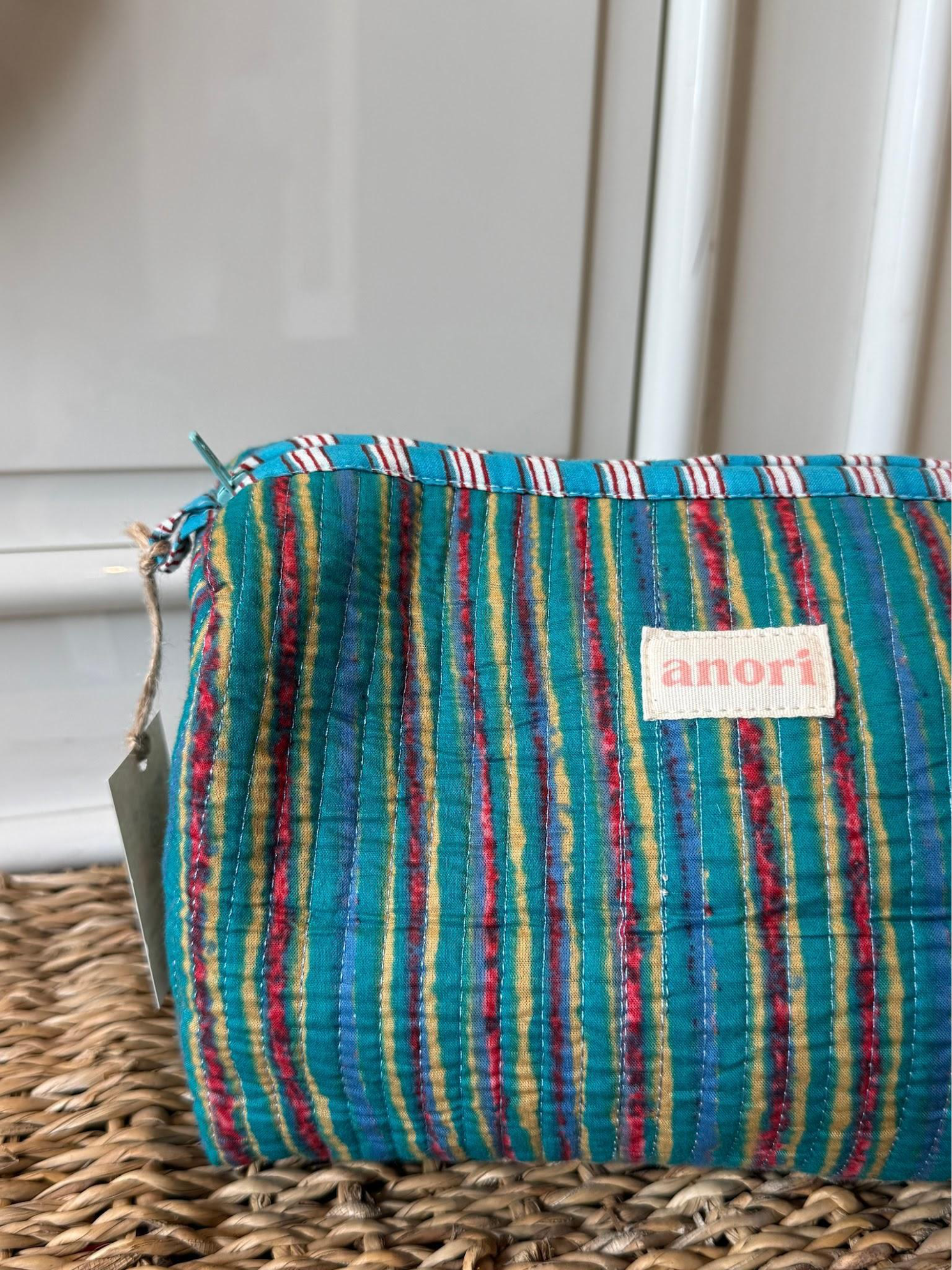 TEAL STRIPE POUCH (SET OF 3)