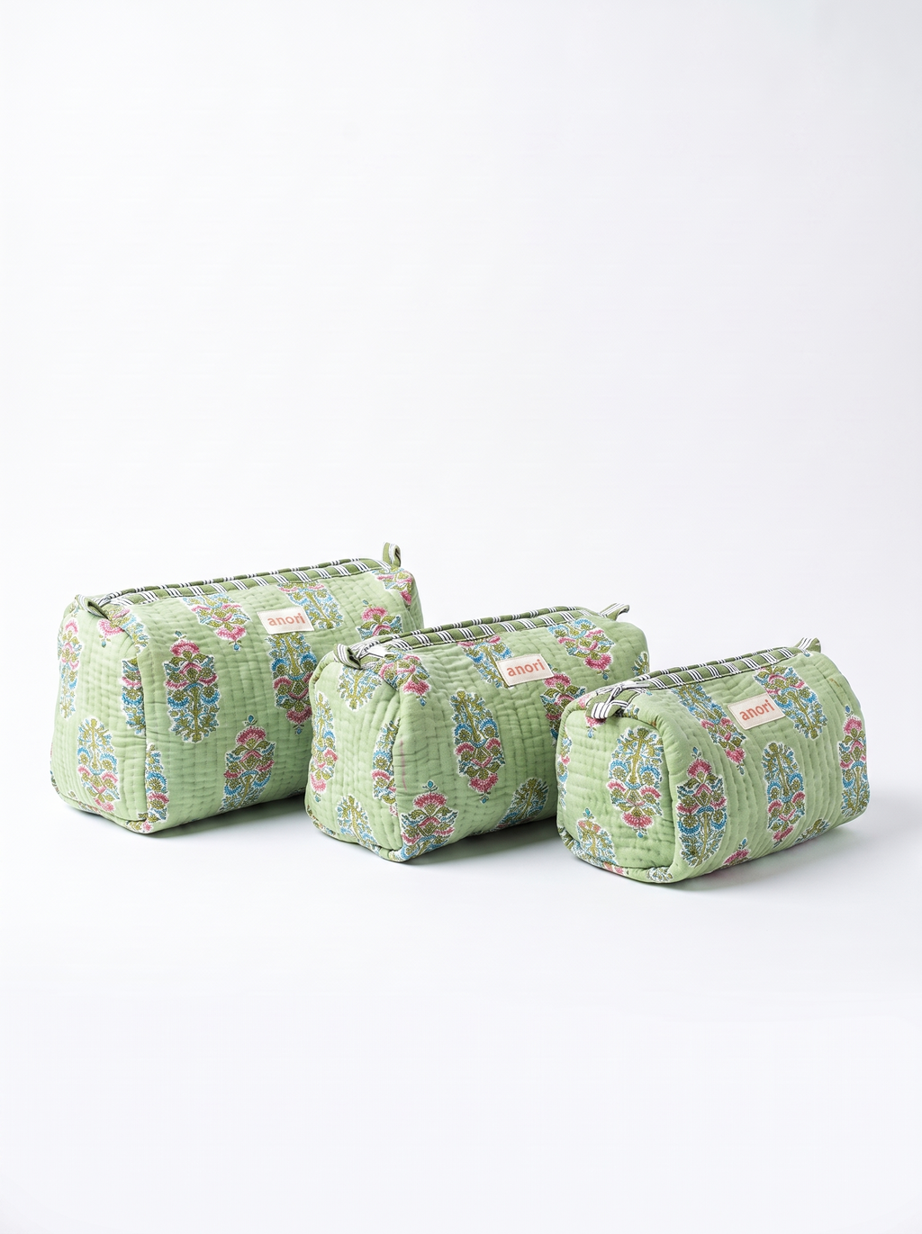 SAGE FLORAL POUCH (SET OF 3)