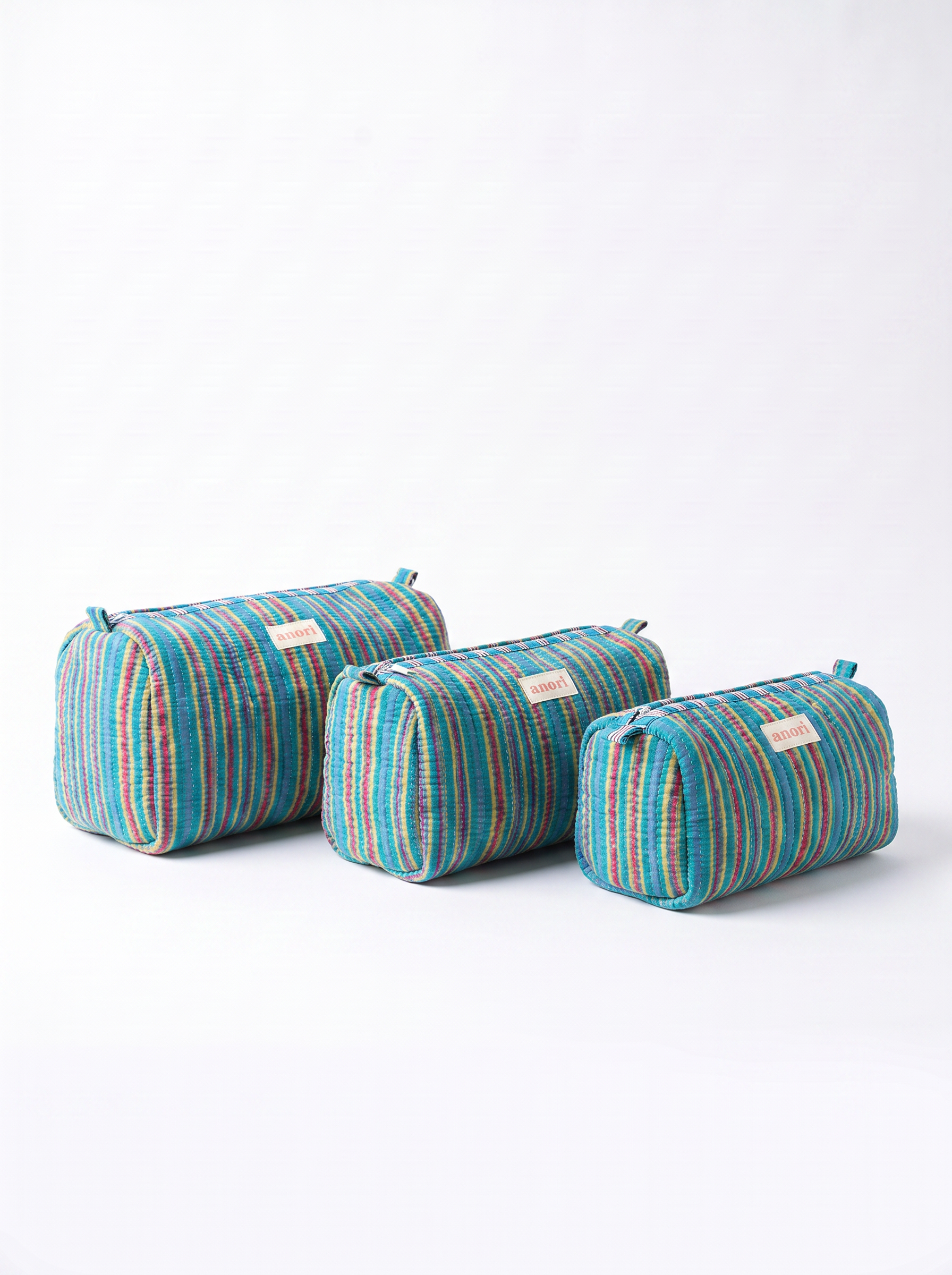 TEAL STRIPE POUCH (SET OF 3)